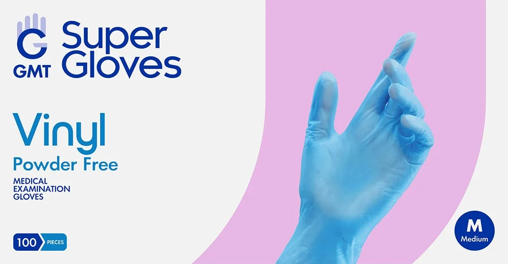 Gloves vinyl powder free blue